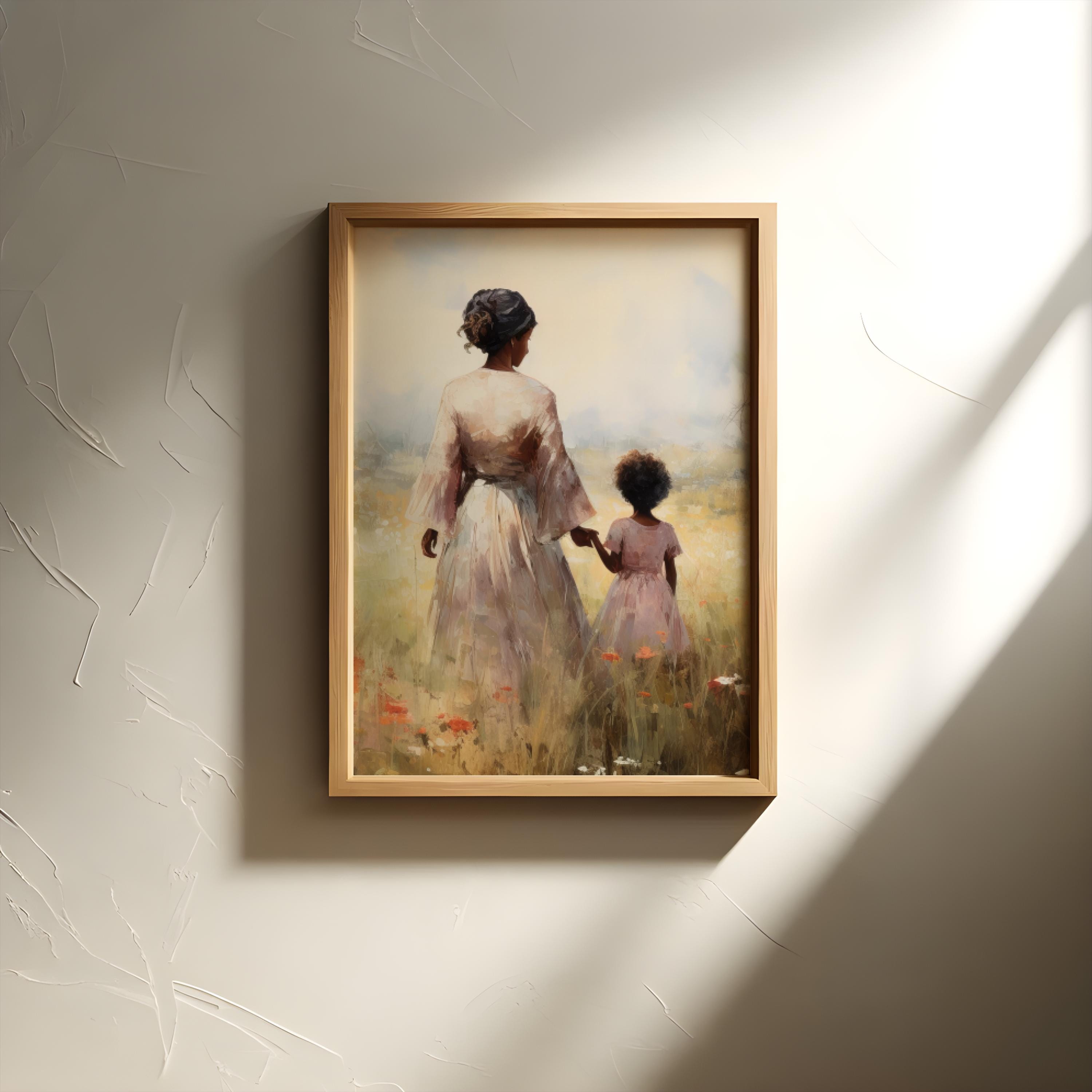 Mom and Daughter Art, Vintage African American Art Print, Mom and Girl ...