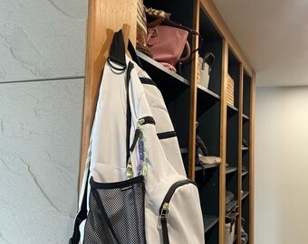Wooden Backpack Hanger Wall Mounted Set of Hooks For Bags and Backpacks