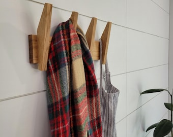 White Oak Mounted Wall Hook Board For Coats, Towels, Family Organization, Wall Decor