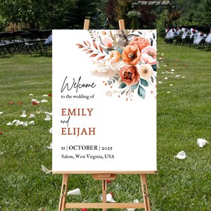 Boho Wedding Welcome Sign Template: Terracotta Floral Editable Canva Bundle (Digital Download)
