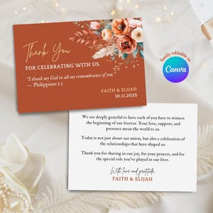 de Remerciement pour mariage bohème en terre cuite | Cartes en toile modifiables | Options pliées et plates | Téléchargement instantané | Conception imprimable