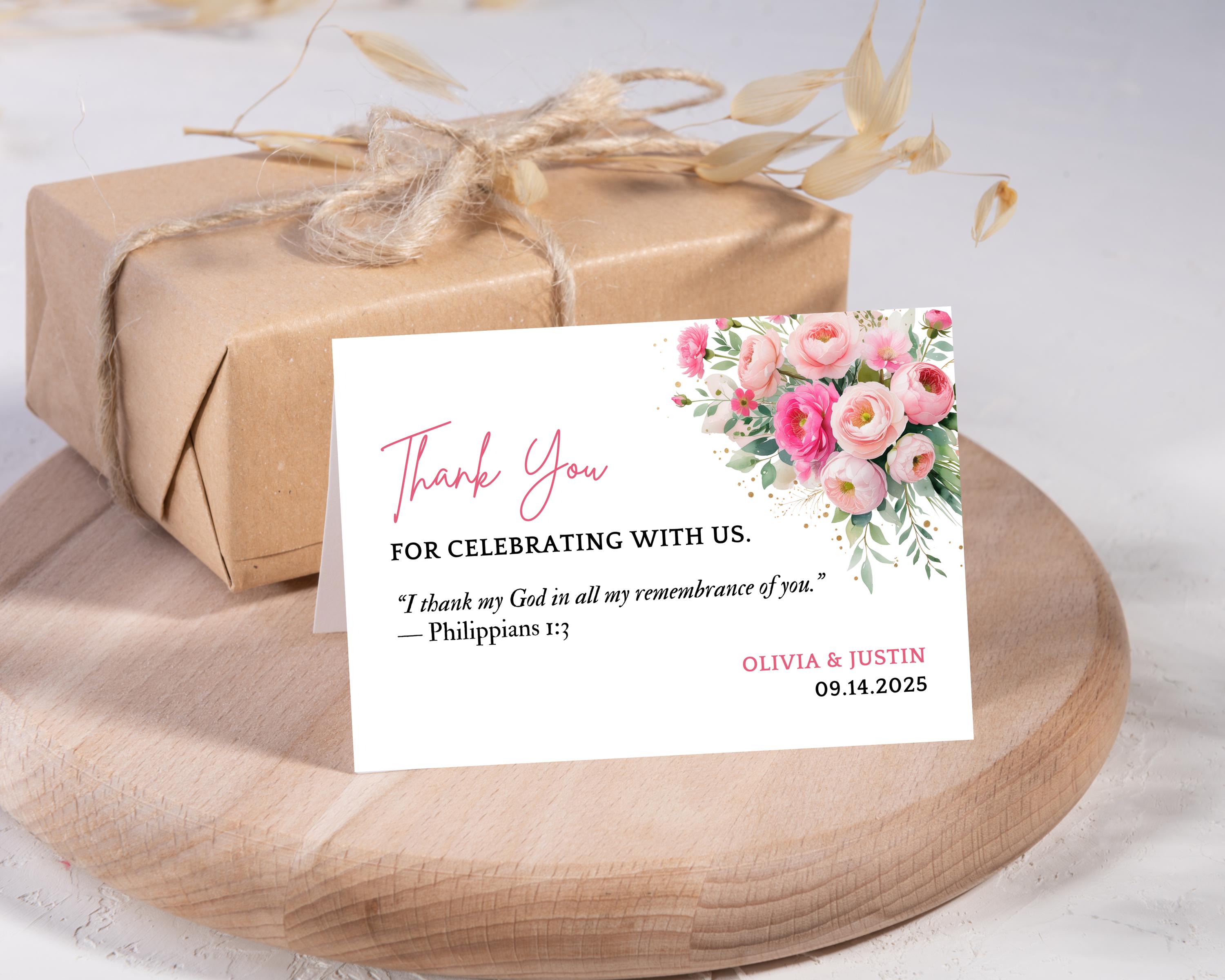 Blush Pink Wedding Thank You Card Template Editable Canva Card ...