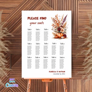 Autumn Wedding Seating Chart: Minimalist Pumpkin Fall Rustic Boho (Editable Canva Template Digital Download) hye584
