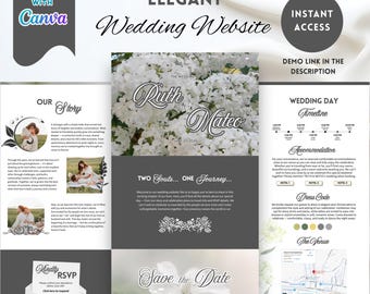 Modèle de site Web de mariage classique et élégant : site de mariage Canva personnalisable (téléchargement numérique)