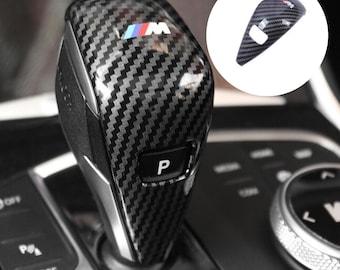 Carbon Fiber Look Gear Shift Knob Cover Compatible with BMW G Chassis, ABS Plastic Shifter Trim Fits 3 4 5 7 Series X3 X4 X5 X6 G20 G30