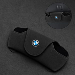 BMW Sunglasses Holder for Car Sun Visor, Faux Suede Glasses Case, BMW Car Interior Accessories, Premium Gift for BMW Drivers Owners
