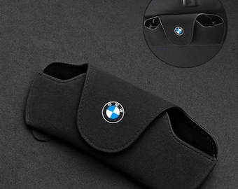 BMW Sunglasses Holder for Car Sun Visor, Faux Suede Glasses Case, BMW Car Interior Accessories, Premium Gift for BMW Drivers Owners