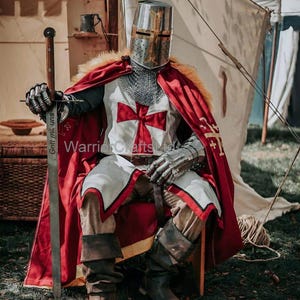 Medieval Knight Full Body Armor With Royal Shrug Templar | 18 Gauge Steel Royal Templar Suit for Cosplay , Collectors | | LARP & Display.