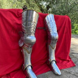 Medieval Steel Leg Armor with Sabatons | Full Knight Leg Guard Greaves Cuisses Poleyns Armor Costume | Handmade Medieval LARP Armor