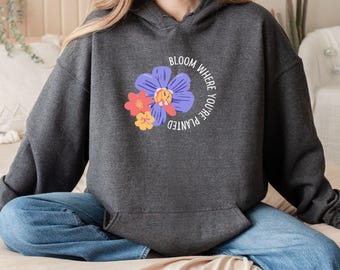 Sudadera con capucha para mujer, cita positiva, buenas vibraciones, flor, ropa estética, sudadera con capucha unisex, sudadera con capucha acogedora, cita inspiradora