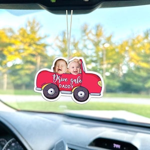 Cadeau fête des pères, Désodorisant personnalisé visage photo bébé suspendu dans la voiture, Accessoires de voiture, Cadeau papa personnalisé Drive Safe pour papa, Cadeaux papa