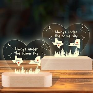 Benutzerdefinierte 3D-LED-Licht Zwei Karte Nachtlicht, maßgeschneiderte Valentinstag Geschenk, Fern Beziehung Lampe, personalisierte Name & Zustand, Paar Geschenk