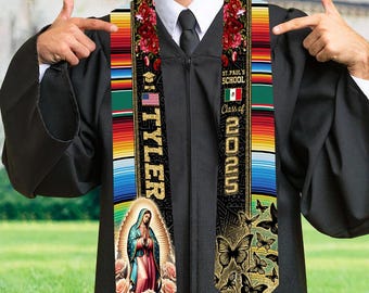 Aangepaste Mexicaanse afstudeersjerp, Mexicaans-Amerikaanse vlag afstudeersjerp 2025, Mexicaanse stal, afstudeerstola Mexico 2025, afstudeercadeau