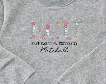 Embroidered College Floral Letter Sweatshirt Hoodie | Embroidery Greek Letter Sweatshirt | Family & Friend Graduation Gift | MADE IN USA