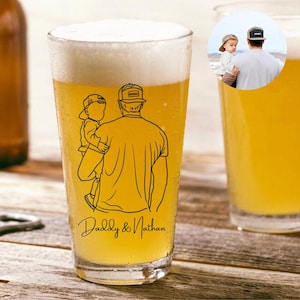 Vatertagsgeschenke von Kindern, personalisiertes graviertes Bierglas vom Foto des Vaters und von Kindern, kundenspezifisches Porträt-Foto-Mischglas, neue Vatergeschenke