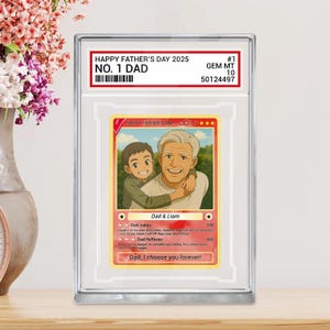 Gepersonaliseerde Vaderdag 2025 cadeau Ruilkaartstijl acrylplaat, opa, anime foto acrylblok, cadeau voor vader van kind, cadeau vader