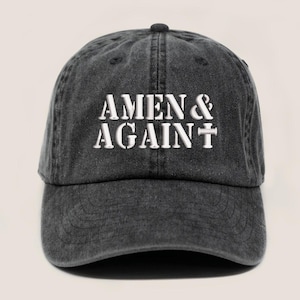 &quot;Schwarze Vintage Baseballkappe mit &quot;&quot;AMEN & AGAIN&quot;&quot; Stickerei und Kreuzsymbol - christliche Glaubensmütze für Gebet, Anbetung, Jesus-Gläubige.&quot;