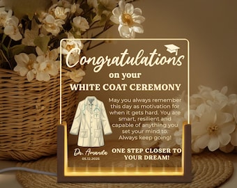 Cadeau witte jasceremonie, aangepaste witte jasceremonie led-nachtlampje, afstuderen medische opleiding, cadeau voor toekomstige arts eerste witte jas medisch