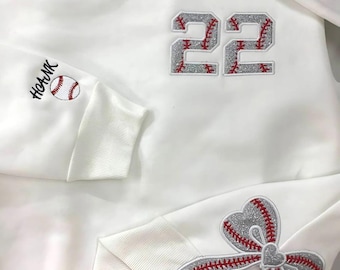 Personalized Baseball Side Bow Applique Side Bow Machine Embroidery Sweatshirt, Baseball Embroidered Sweatshirt, Gift For Baseball Mom