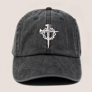 Jesus Kreuz gestickte Kappe - gewaschene schwarze christliche Kappe für Männer und Frauen - Symbol des Opfers und der Erlösung Jesus, Geschenk für Christen