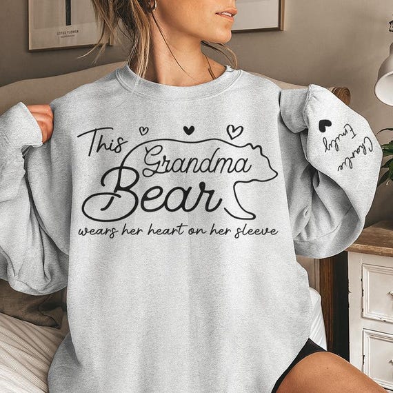 This Mama Bear Wear Her Heart on Her Sleeves Personalized Front