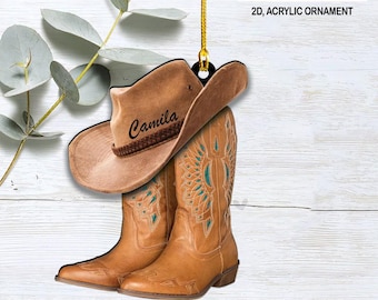 Cowboy Boots And Hat Personalized Ornament, 2D Acrylic Christmas Ornament, Cowboy Cowgirl Gift, Horse Lover Ornament