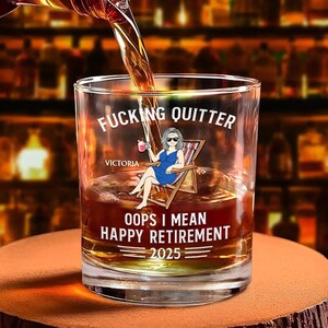 Oops I Mean Happy Retirement Personalized Printed Whiskey Glass, Retirement Whiskey Glasses, Funny Retirement Cocktail Glass, Custom Gifts