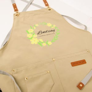 Avental personalizado, avental de jardinagem com alças ajustáveis, avental de lona personalizado para mulheres, avental personalizado com seu nome, avental de cozinha