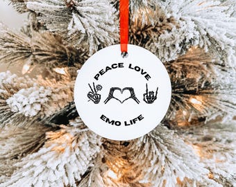 Peace Love Emo Life Ornament, Elder Emo Moms Club Ornament, Goth Ornament, Emo Ornament, Skull Ornament, Goth Christmas, Emo gift, Gift Her