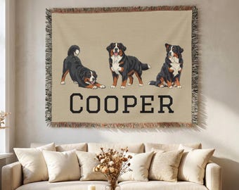 Personlig Berner Sennenhund vävd filt, Berner mamma present, hund pappa jul, anpassat husdjursporträtt, babyshower, arbetshund minnesmärke