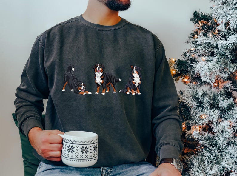 Berner sennenhund tröja storlek S-5XL, Berner sennenhund tröja gåva, husdjursminne, hundutställningspris t-shirt, valpars första jul bild 3