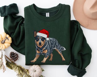 Blue Heeler Christmas Santa Hat Sweatshirt Size S-5XL, Red Heeler Pullover, Heeler Shirt, Australian Cattle Dog Sweater Gift, Dog Memorial