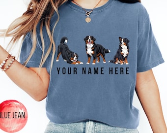 Personlig Berner Sennenhund T-shirt Storlek S-4XL, Anpassad Hundmamma Tröja Gåva, Hundutställningspris, Valpars första Jul, Mors Dag, Blå