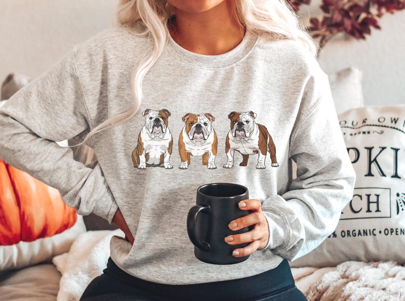 English Bulldog Sweatshirt Size S-5XL, Sweater Pullover Gift, Bulldog Pup Christmas Tee Shirt, Dog Memorial Keepsake, Mothers Day, Holiday image 2