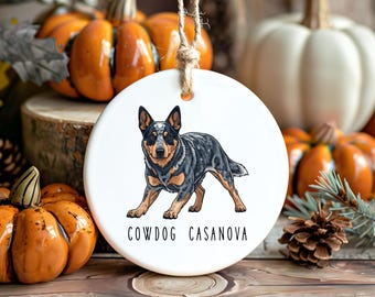 Blue Heeler Christmas Ornament, Red Heeler Stocking Stuffer, Australian Cattle Dog Coworker Gift, Dog Lover Memorial Holiday Hostess Decor
