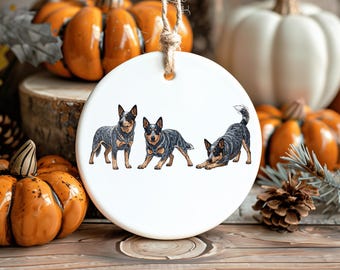 Blue Heeler White Ceramic Christmas Tree Ornament, Red Heeler Holiday Party Hostess Gift, Australian Cattle Dog Lover, Dog Memorial Custom