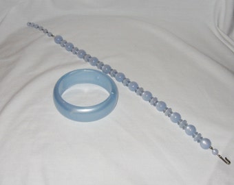 Sky Blue Vintage Bracelet Necklace Set Shiny Moonstone