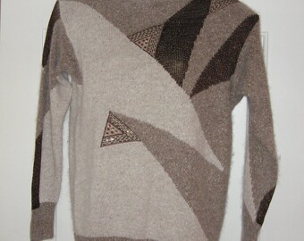 Vintage Abstract 80s Silk and Angora Sweater Beaded Small