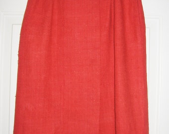 Vintage Red Silk Pencil Wiggle Skirt 26" Waist Hong Kong British Crown Colony