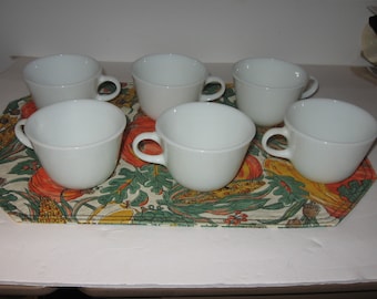 Vintage 6 White Pyrex Cups C Handle