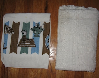 2 Vintage Tablecloths Cutters Lace and Cotton