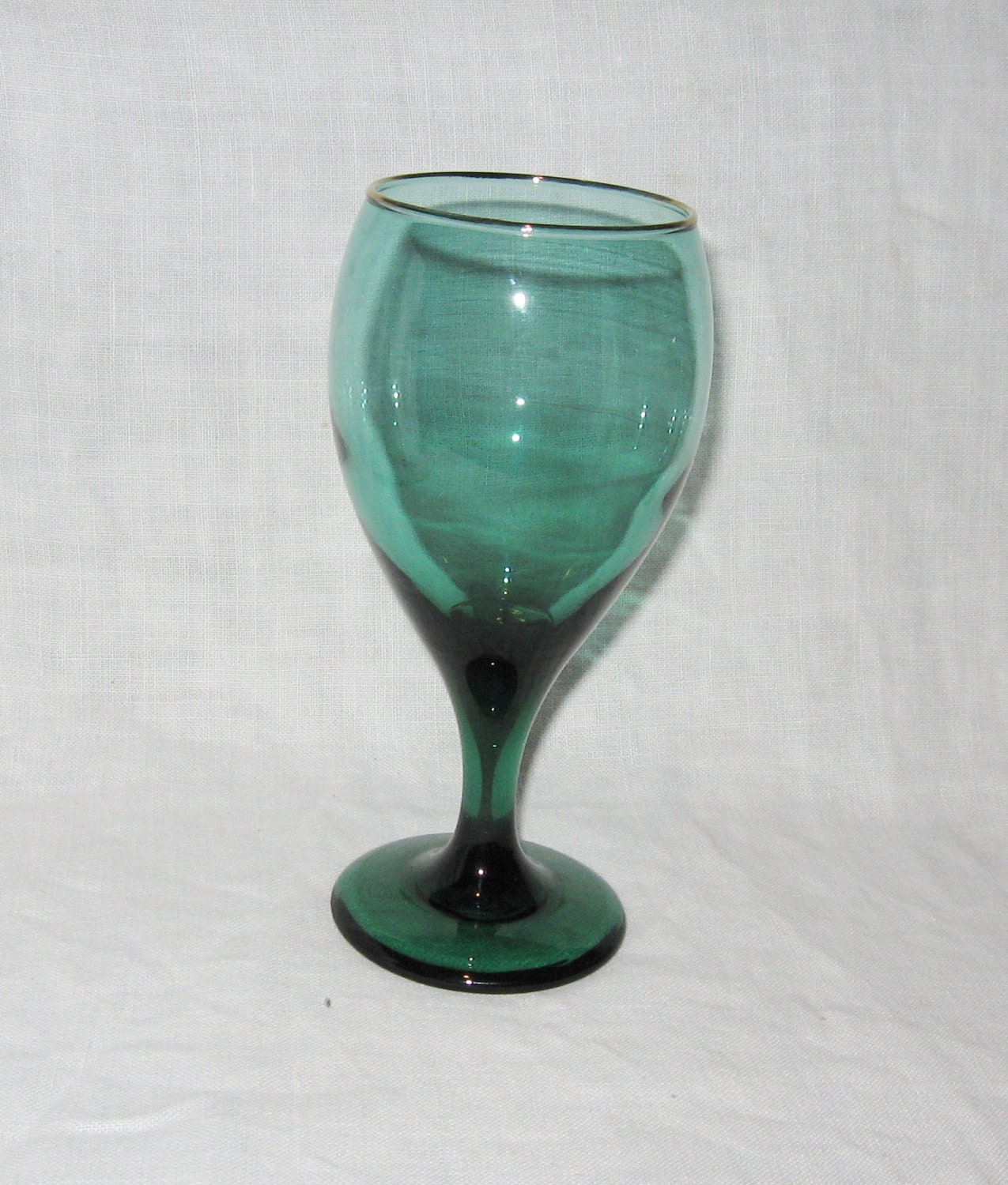 Set of 6 Vintage Green Wine Glasses Gold Trim Etsy
