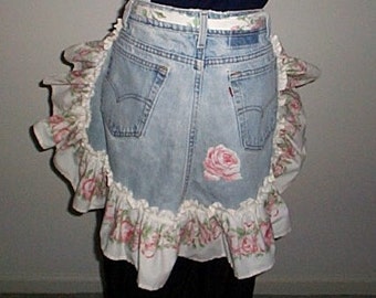 Recycled Jeans APRON Ruffled Edge