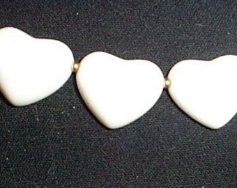 Vintage Beads Valentine White Heart Bead Necklace Choker