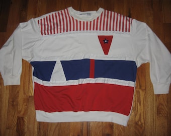 Vintage Color Block Nautical Sweatshirt Red White Blue 2x