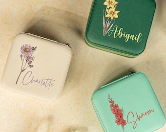 Customized Birth Flower Box, Birthday Gift for Friend, Ring Box with Name, Custom Name Jewelry Box, Birth Flower Jewelry Box, Christmas Gift