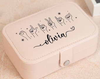 ASL Jewelry Box, Custom Christmas Gift, Friendship Gift, Personalized Name Gifts, Jewelry Case, Jewelry Organizer, ASL Holiday Gift