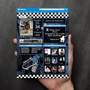 2000s Blue Skater Boy MySpace Invite | Punk Rock Emo Y2K Party Template