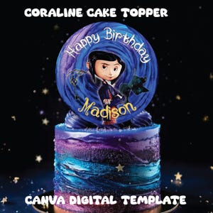 Coraline Cake Topper Decor, Digital template, print at home, Coraline Jones, tween teen, birthday party, decor, Party