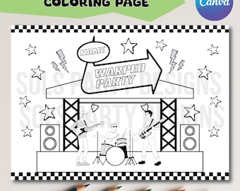 Toddler Birthday Coloring Page – Warped Tour Punk Rock Printable, Kids Party Download, Editable PDF